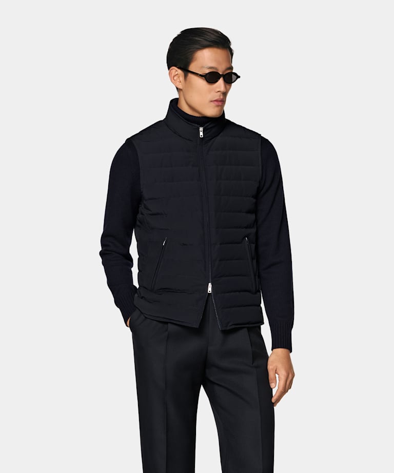 Navy Padded Down Zip Vest