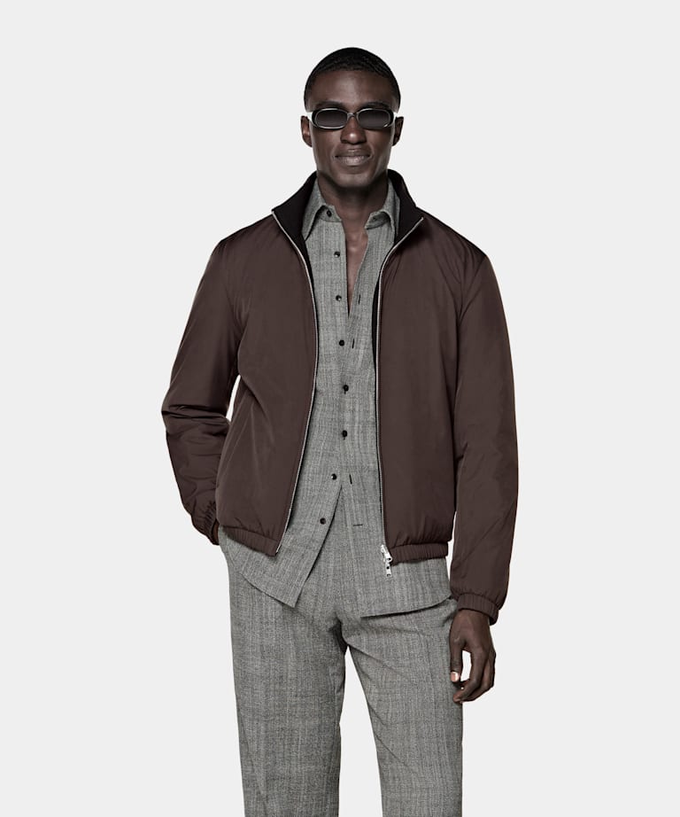 Dark Brown Reversible Bomber Jacket