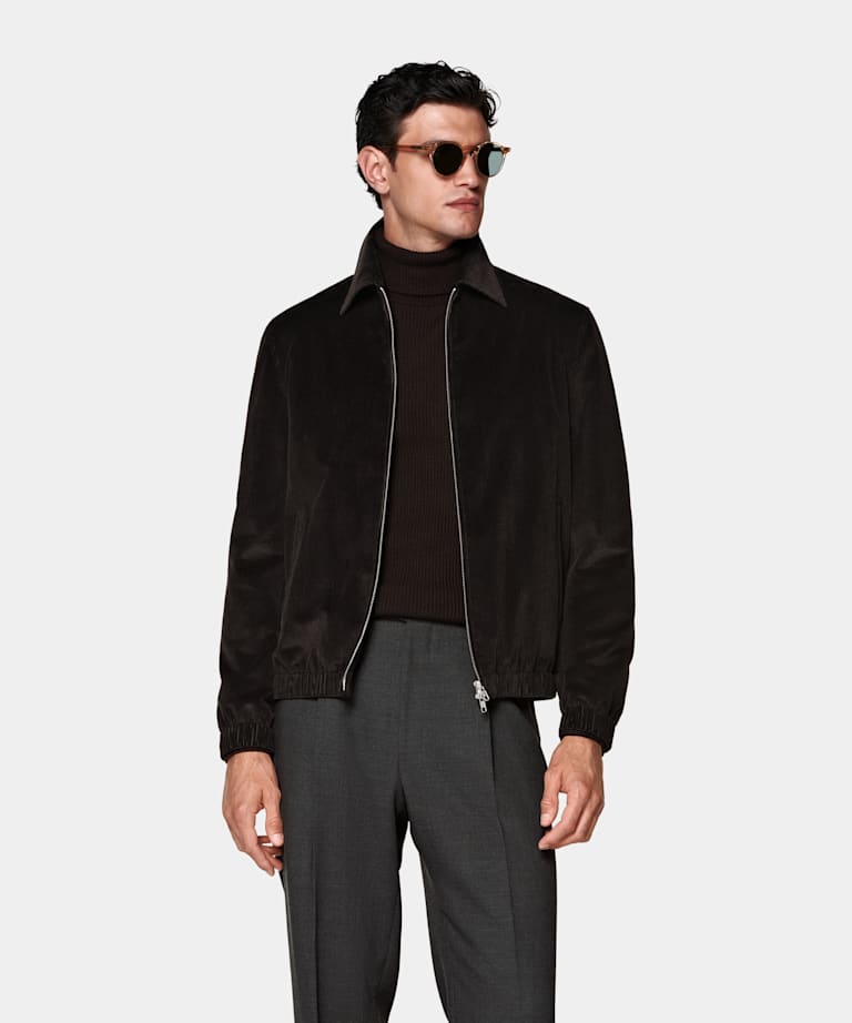 Dark Brown Corduroy Bomber Jacket