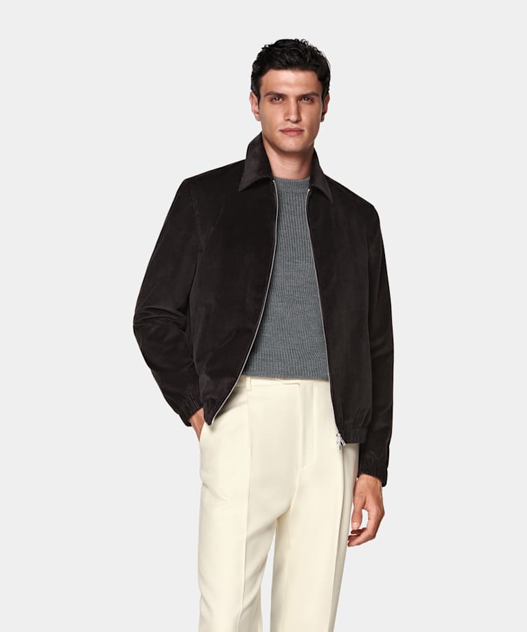 Dark Brown Corduroy Bomber Jacket