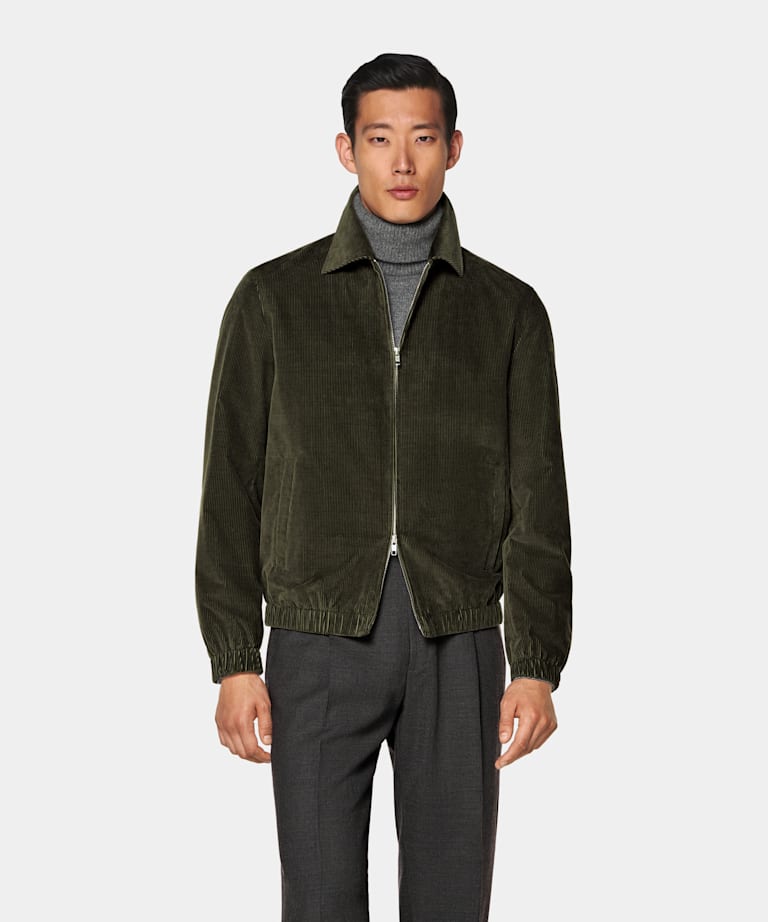 Dark Green Corduroy Bomber Jacket