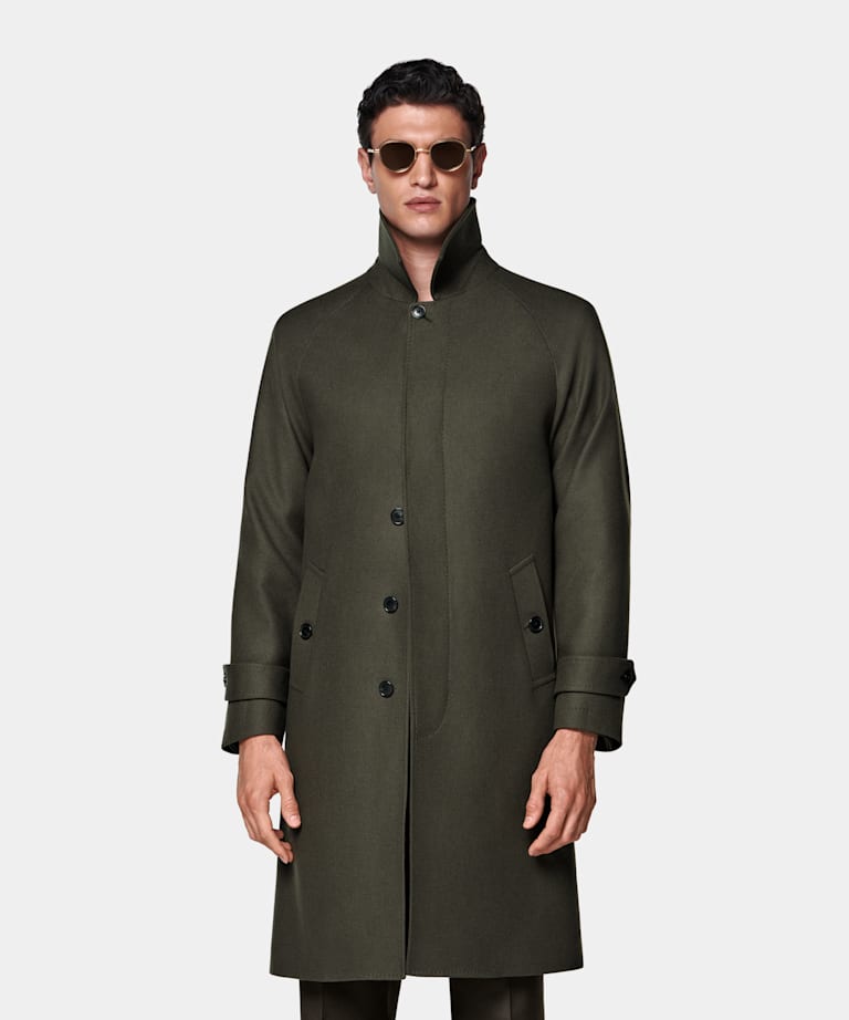 Green Relaxed Raglan Overcoat