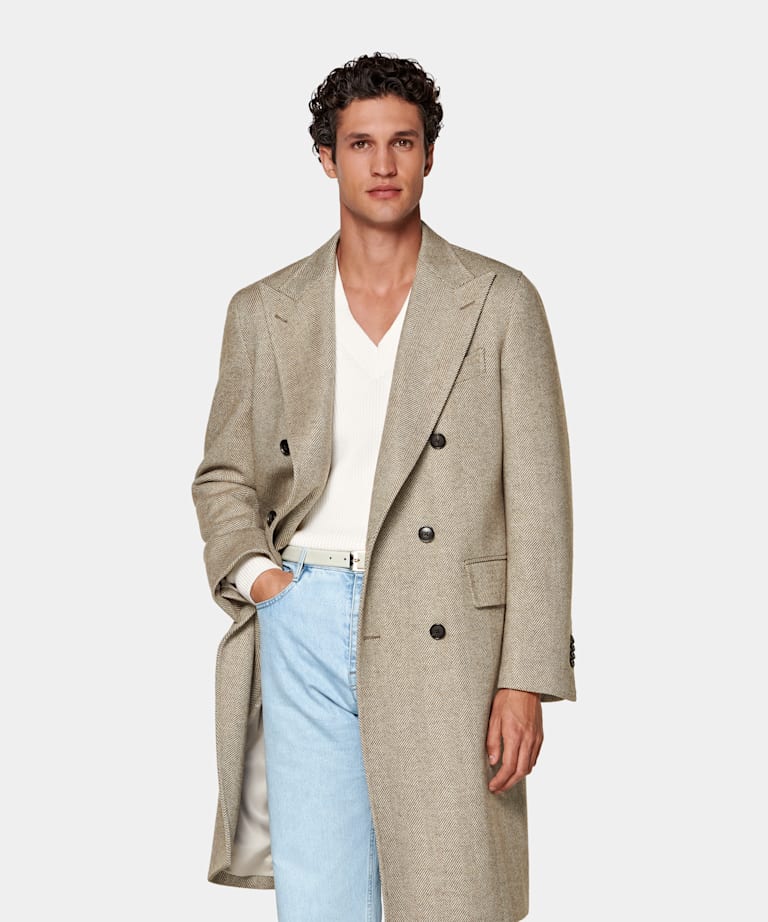 Green Herringbone Overcoat