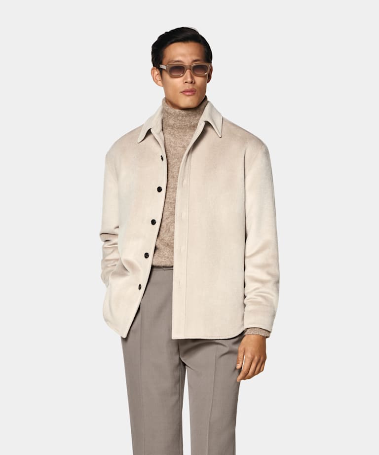Giacca camicia taupe chiaro relaxed fit