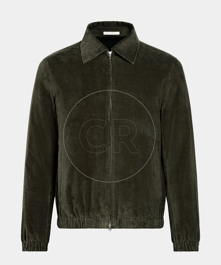SUITSUPPLY Reiner Baumwoll-Cord von Pontoglio, Italien Bomberjacke Cord dunkelgr&uuml;n