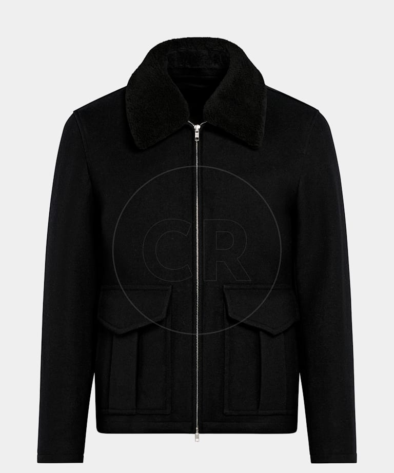 SUITSUPPLY Reine Schurwolle Bomberjacke schwarz