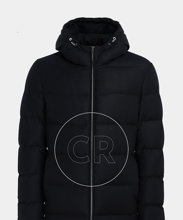 SUITSUPPLY Wasserabweisende Wolle von Vitale Barberis Canonico, Italien Daunenjacke lang navy