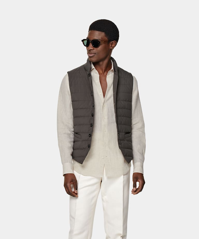 SUITSUPPLY Technical Fabric by Olmetex, Italy Brown Down Vest