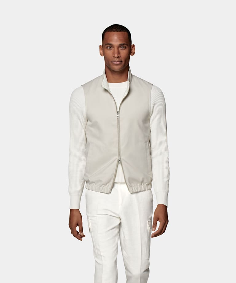 SUITSUPPLY Water-Repellent Technical Fabric by Olmetex, Italy Off-White & Sand Reversible Vest