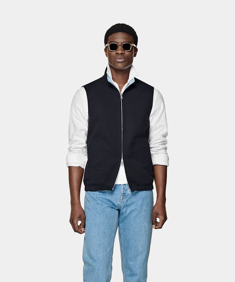 SUITSUPPLY Water-Repellent Technical Fabric by Olmetex, Italy Navy & Light Blue Reversible Vest