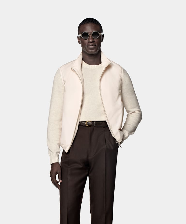 SUITSUPPLY Tissu technique déperlant - Olmetex, Italie Doudoune légère zippée sans manches blanc cassé