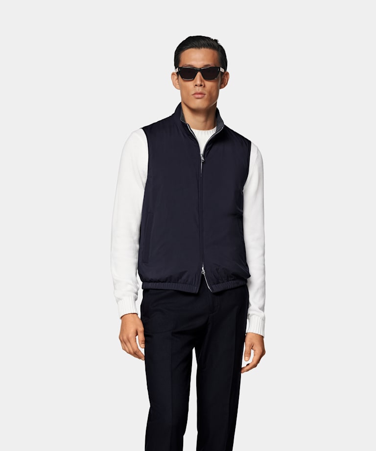 SUITSUPPLY Tissu technique déperlant - Olmetex, Italie Doudoune légère zippée réversible sans manches bleu marine