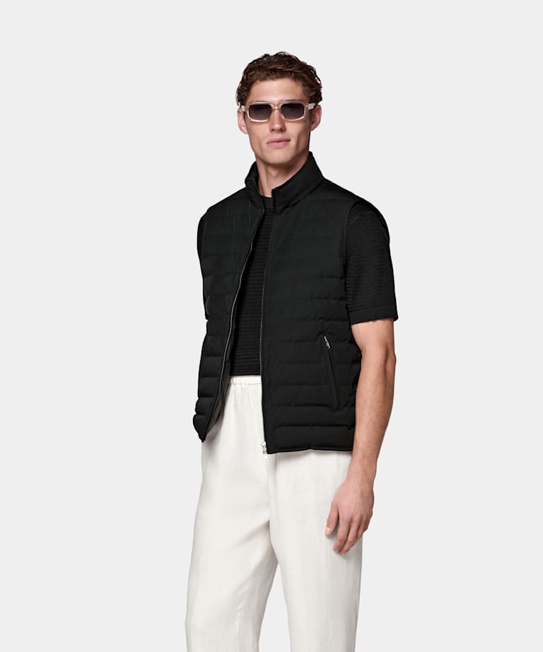 SUITSUPPLY Technical Fabric Black Down Zip Vest