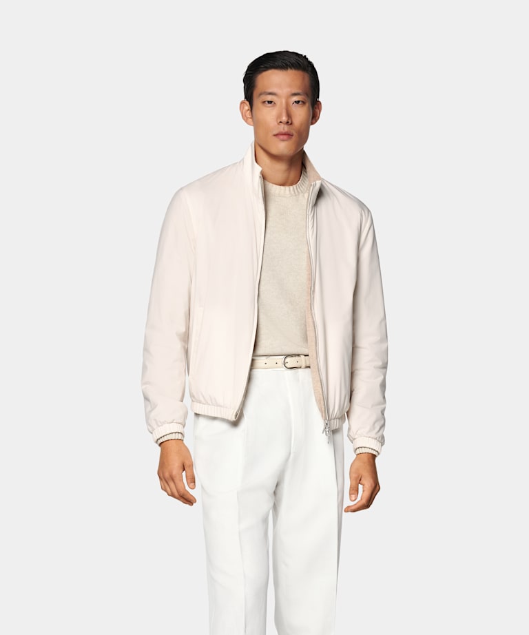 SUITSUPPLY Technical Fabric by Olmetex, Italy Off-White Reversible Bomber Jacket