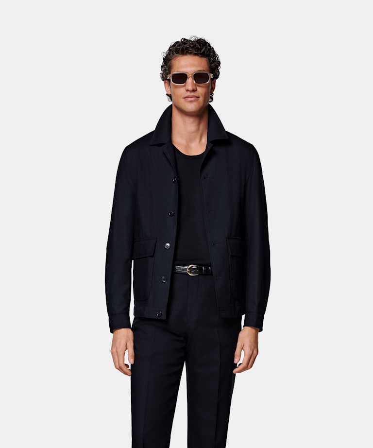 SUITSUPPLY Pure laine Traveller 4 fils - Rogna, Italie Bomber bleu marine