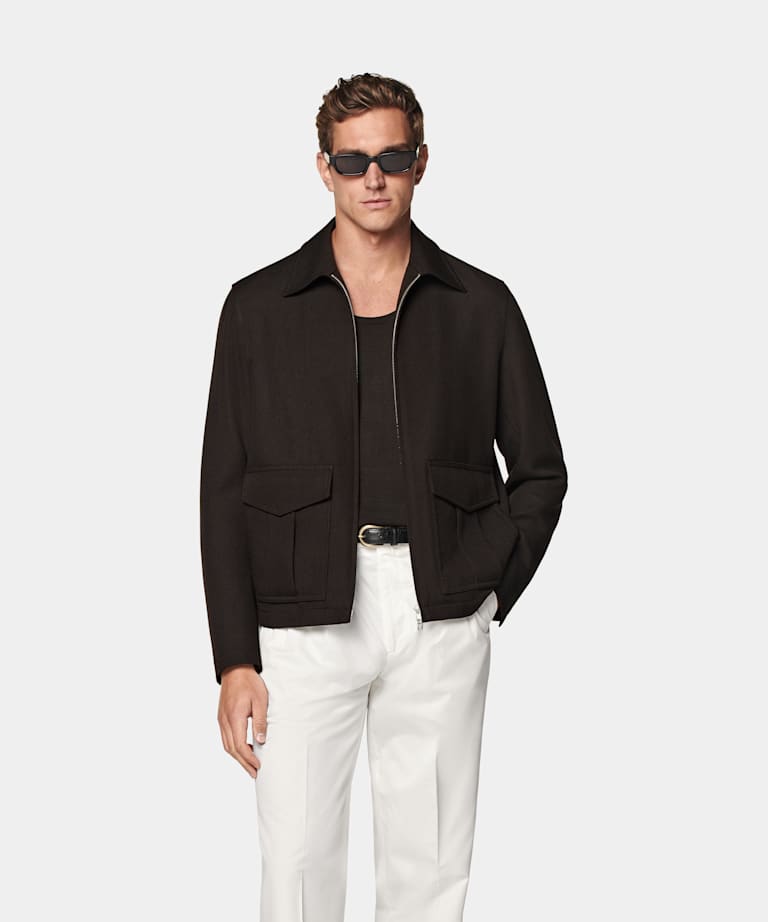 SUITSUPPLY Pure Wool by Rogna, Italy Dark Brown Bomber Jacket