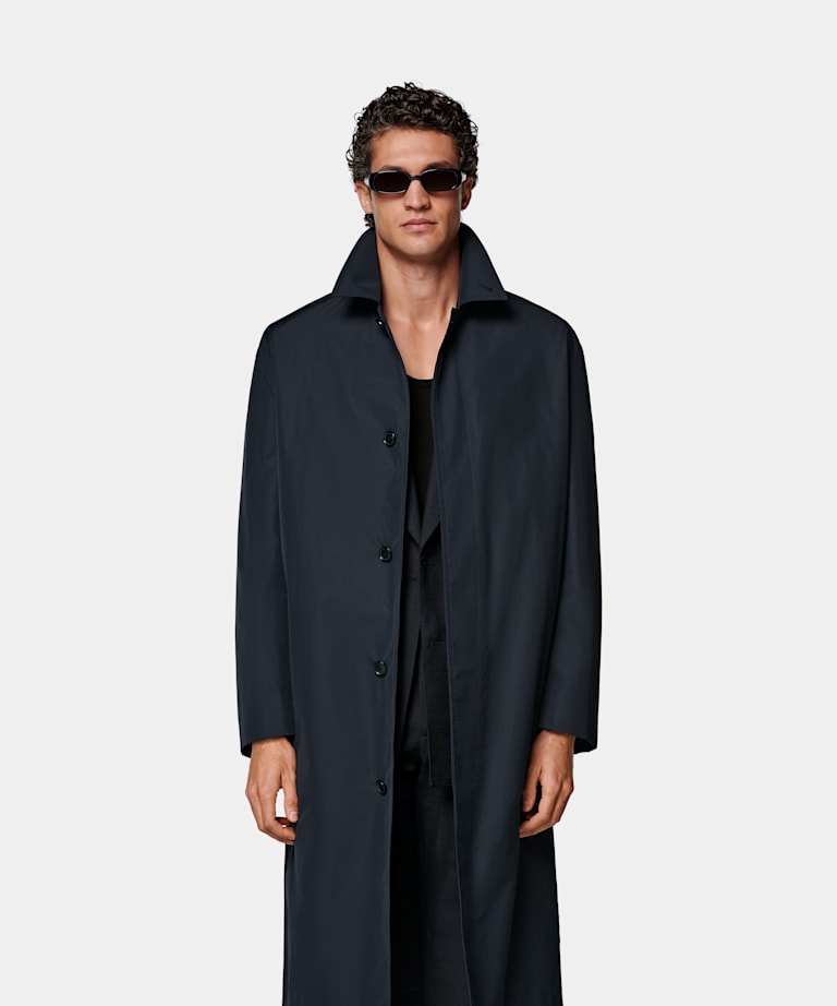 SUITSUPPLY Water-Repellent Technical Fabric by Lanificio Ermenegildo Zegna, Italy Navy Overcoat