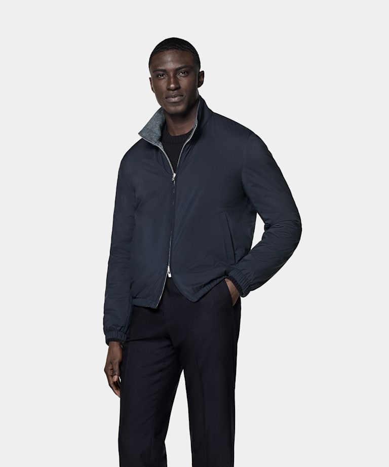 SUITSUPPLY Wasserabweisender technischer Stoff von Olmetex, Italien Wende-Bomberjacke navy
