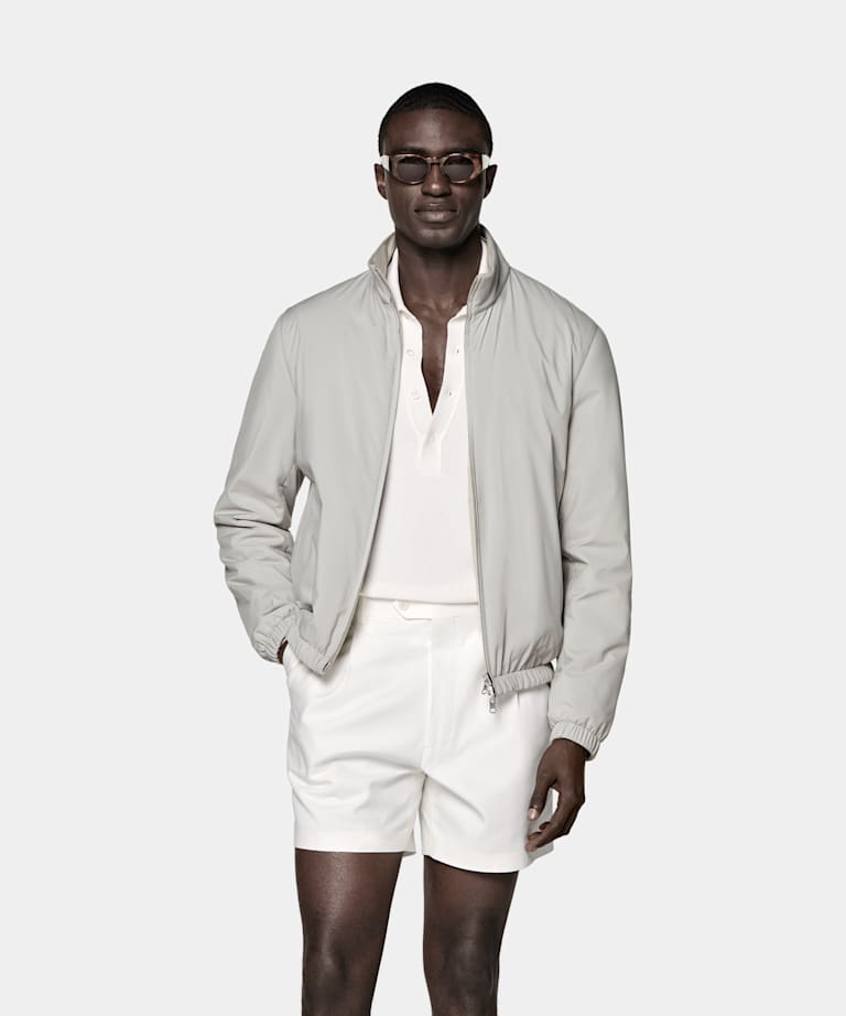 SUITSUPPLY Technical Fabric Taupe Reversible Bomber Jacket