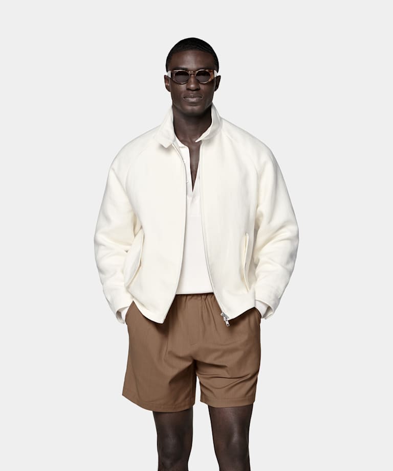 SUITSUPPLY Linen Cotton by ARCH&eacute;, Italy Off-White Raglan Bomber Jacket