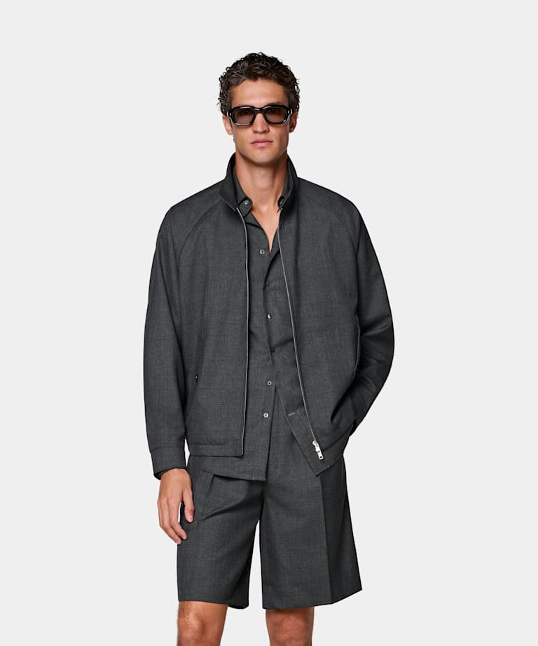 SUITSUPPLY Pura lana tropical de Vitale Barberis Canonico, Italia Chaqueta bomber gris oscuro ragl&aacute;n