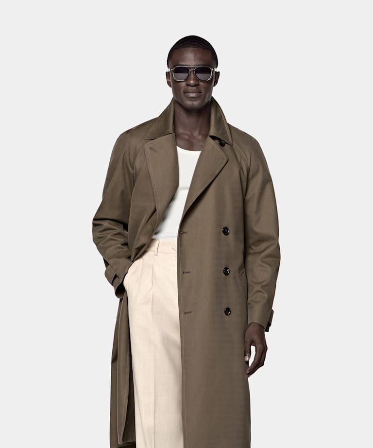 SUITSUPPLY Cotton Polyamide by Emmetex, Italy Mid Green Trench Coat