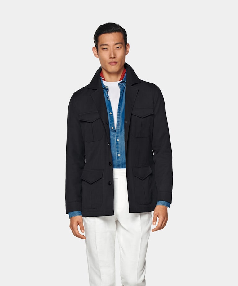 SUITSUPPLY Water-Repellent Technical Fabric by Olmetex, Italy Navy Field Jacket