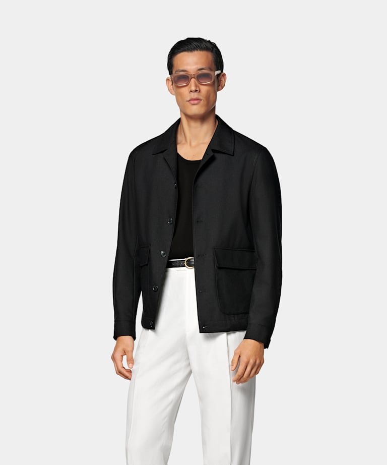 SUITSUPPLY Pure laine Traveller 4 fils - Rogna, Italie Bomber noir