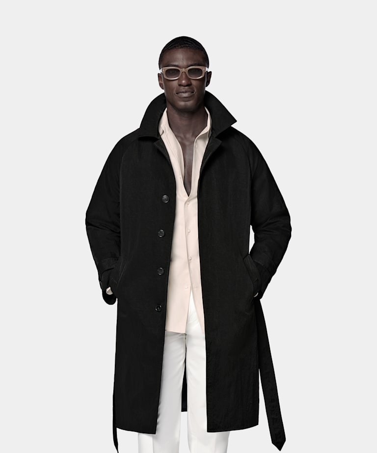 SUITSUPPLY Tejido t&eacute;cnico impermeable de Majocchi, Italia Gabardina con cintur&oacute;n negra