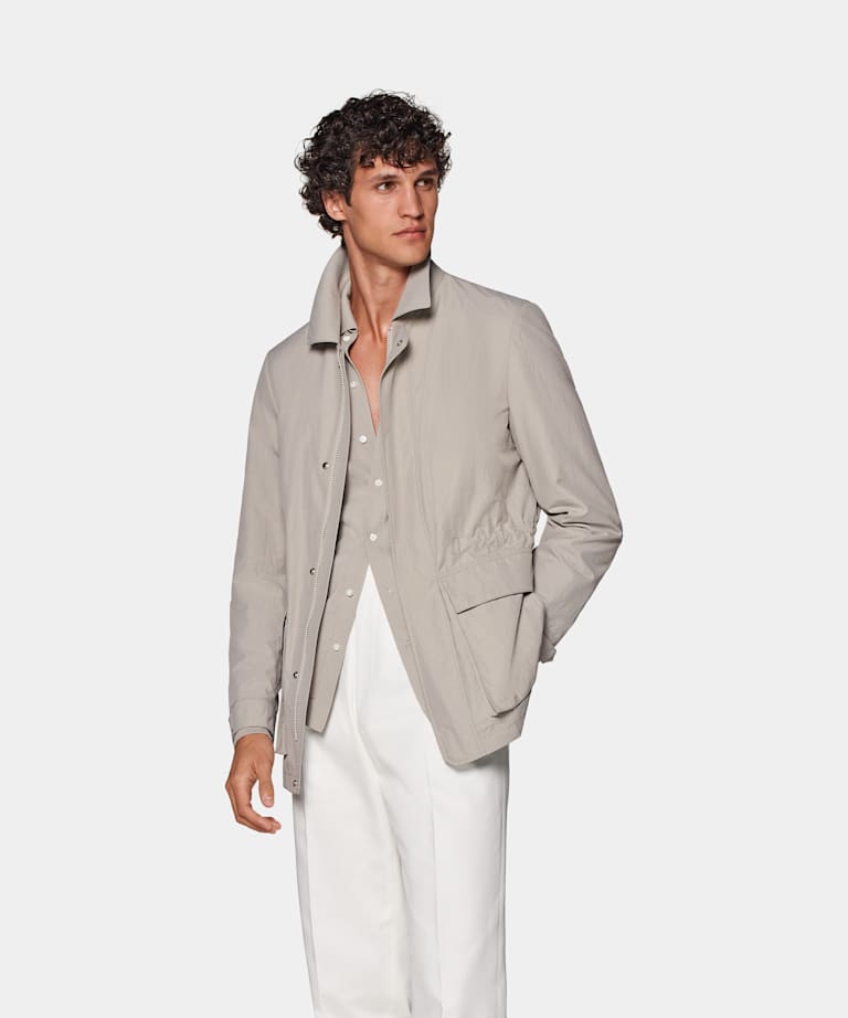 SUITSUPPLY Water-Repellent Technical Fabric by Olmetex, Italy Light Taupe Field Jacket