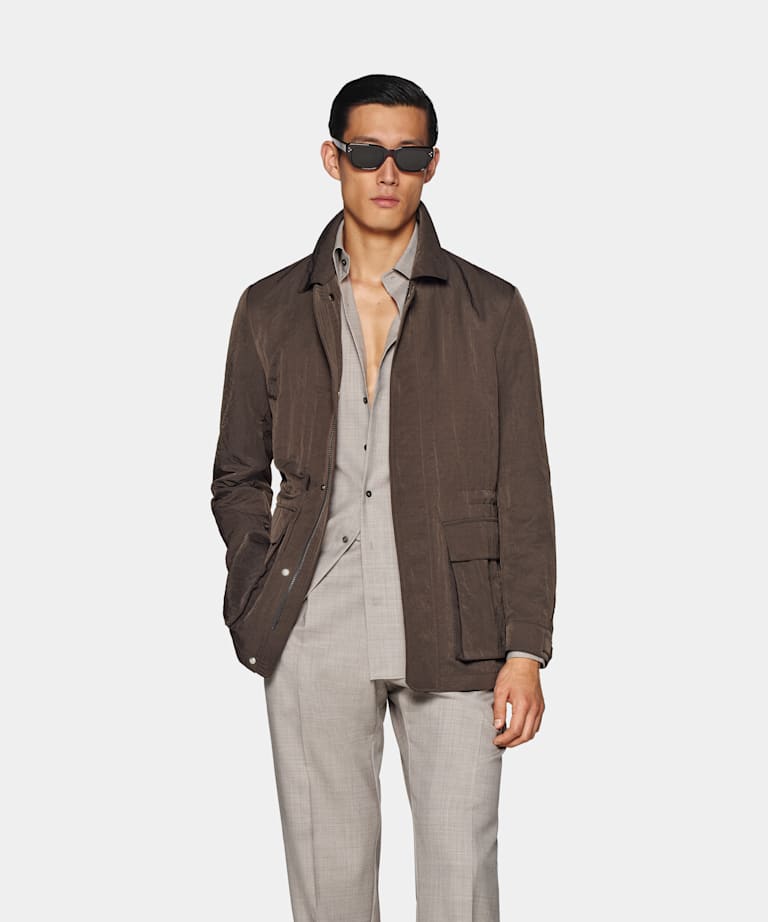 SUITSUPPLY Water-Repellent Technical Fabric by Majocchi, Italy Dark Brown Field Jacket