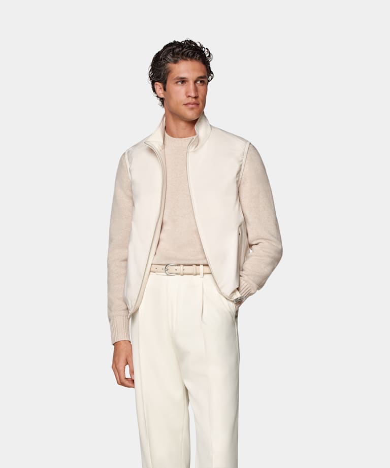 SUITSUPPLY Water-Repellent Technical Fabric by Olmetex, Italy Off-White Light Padded Zip Vest