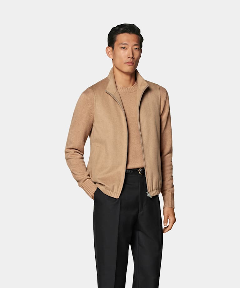 SUITSUPPLY Pure laine de chameau - Piacenza, Italie Veste sans manches zippée marron moyen