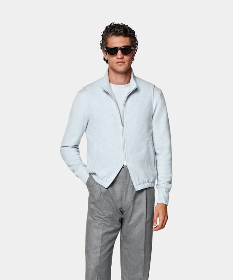 SUITSUPPLY Pure S180's Wool by Drago, Italy Light Blue Zip Vest