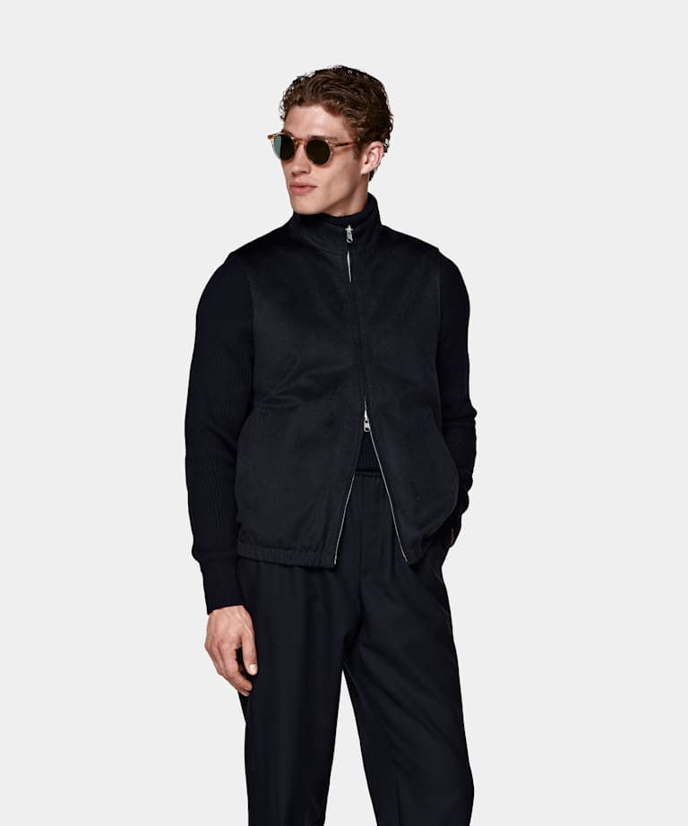 SUITSUPPLY Pure Cashmere by Colombo, Italy Navy Reversible Zip Vest