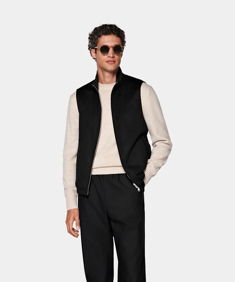 SUITSUPPLY Pure Cashmere by Colombo, Italy Black Reversible Zip Vest