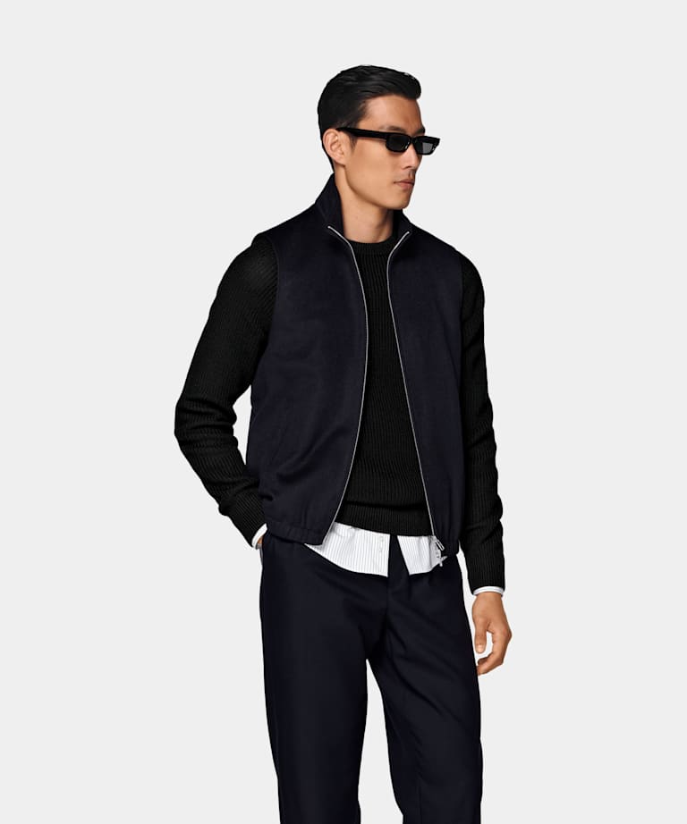 SUITSUPPLY Pure Wool Navy Zip Vest