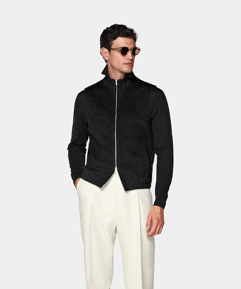 SUITSUPPLY Pure Wool Dark Grey Zip Vest