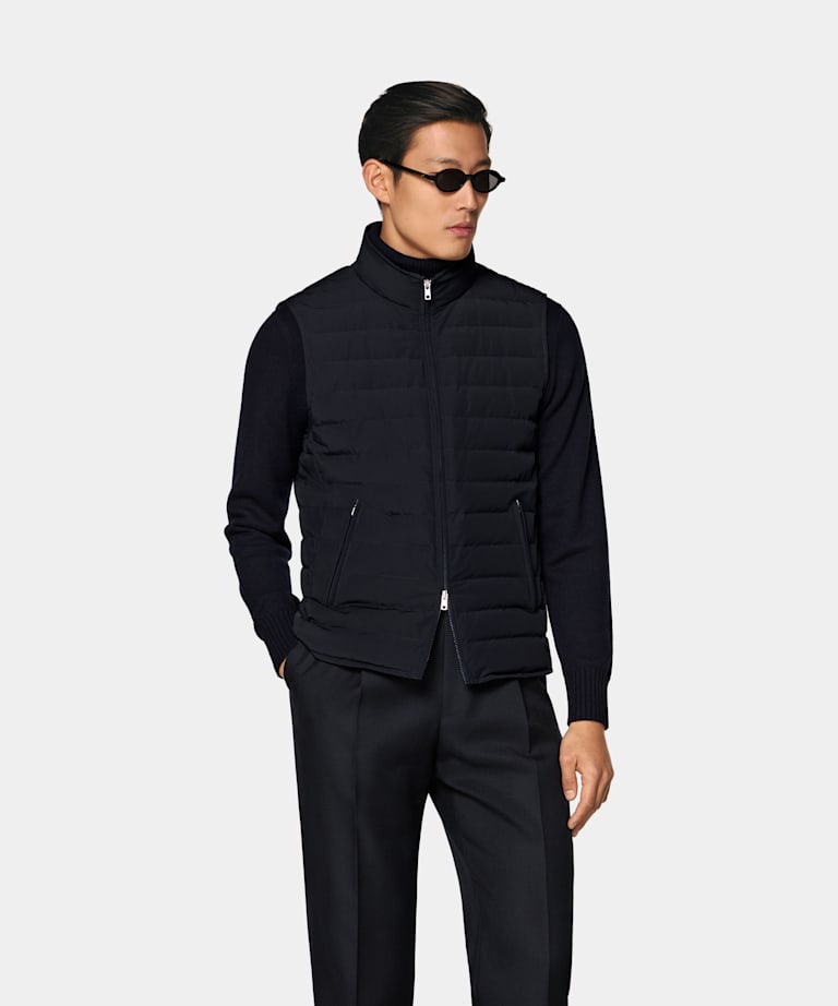 SUITSUPPLY Technical Fabric Navy Padded Down Zip Vest