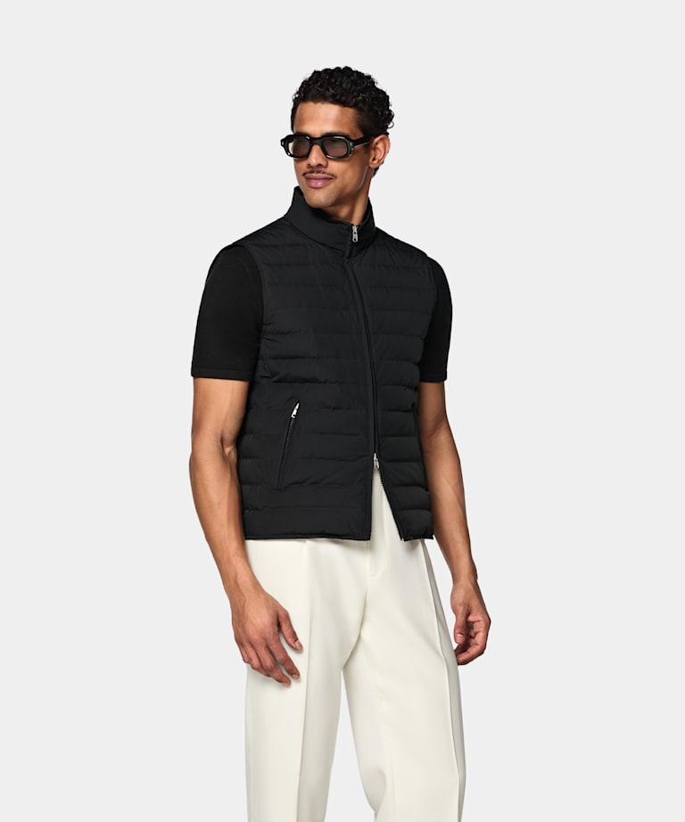 SUITSUPPLY Technical Fabric Black Down Zip Vest