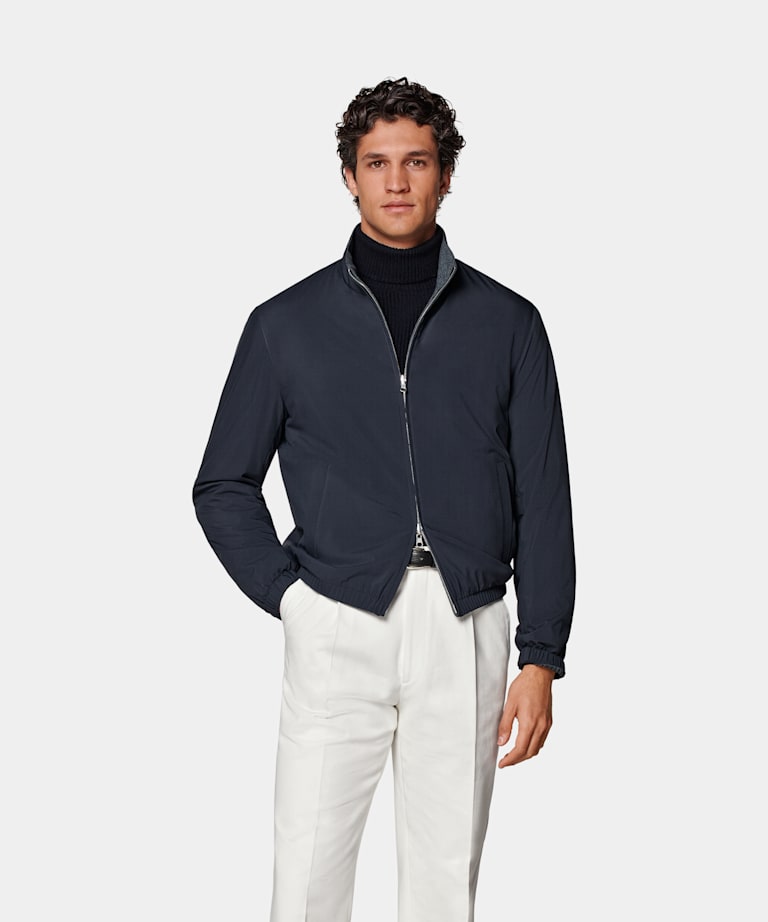 SUITSUPPLY Technical Fabric by Olmetex, Italy Navy Reversible Bomber Jacket