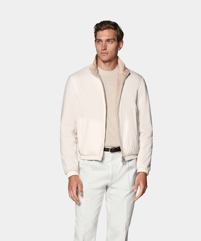 SUITSUPPLY Technical Fabric by Olmetex, Italy Off-White Reversible Bomber Jacket