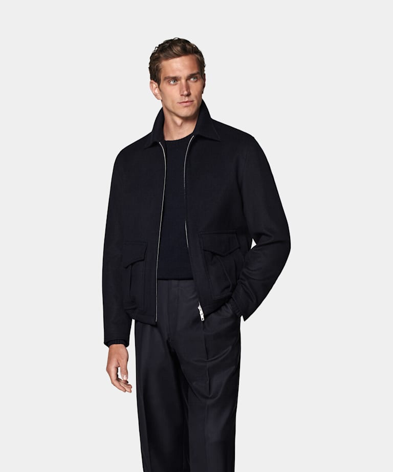 SUITSUPPLY Pure Wool Navy Bomber Jacket