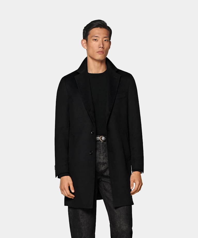 SUITSUPPLY Pure Cashmere by Rogna, Italy Black Overcoat