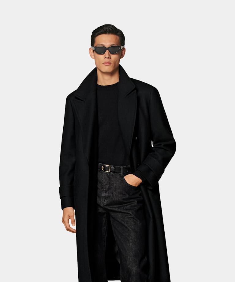 SUITSUPPLY Wool Cashmere by E.Thomas, Italy Black Overcoat