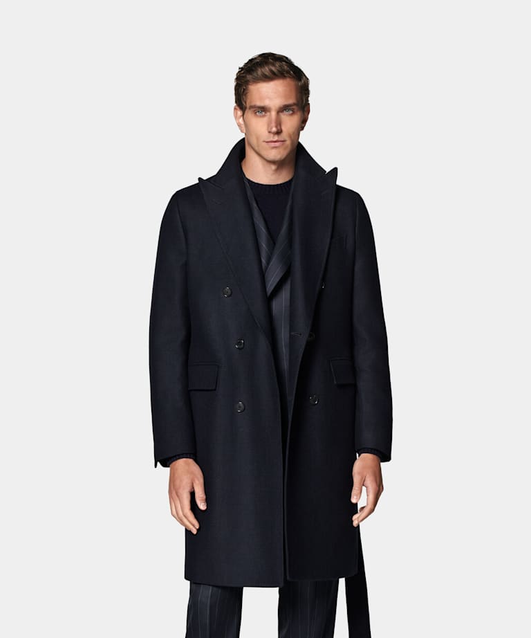 SUITSUPPLY Wool Cashmere by E.Thomas, Italy Navy Belted Overcoat