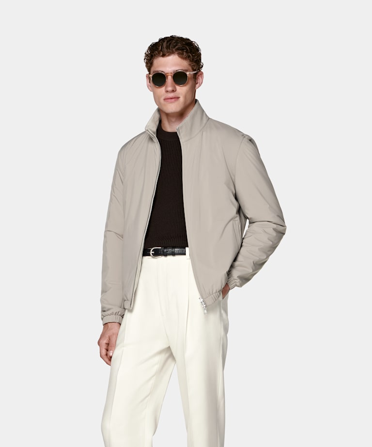 SUITSUPPLY Water-Repellent Technical Fabric by Olmetex, Italy Taupe Reversible Bomber Jacket