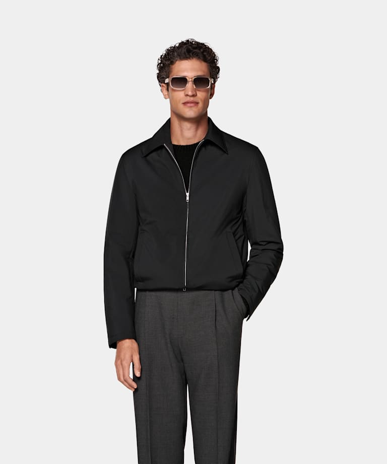 SUITSUPPLY Water-Repellent Technical Fabric by Olmetex, Italy Black Down Bomber Jacket