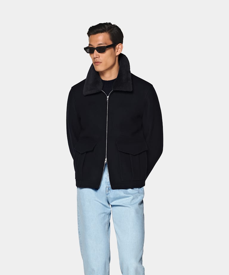 SUITSUPPLY Pure Wool Navy Bomber Jacket
