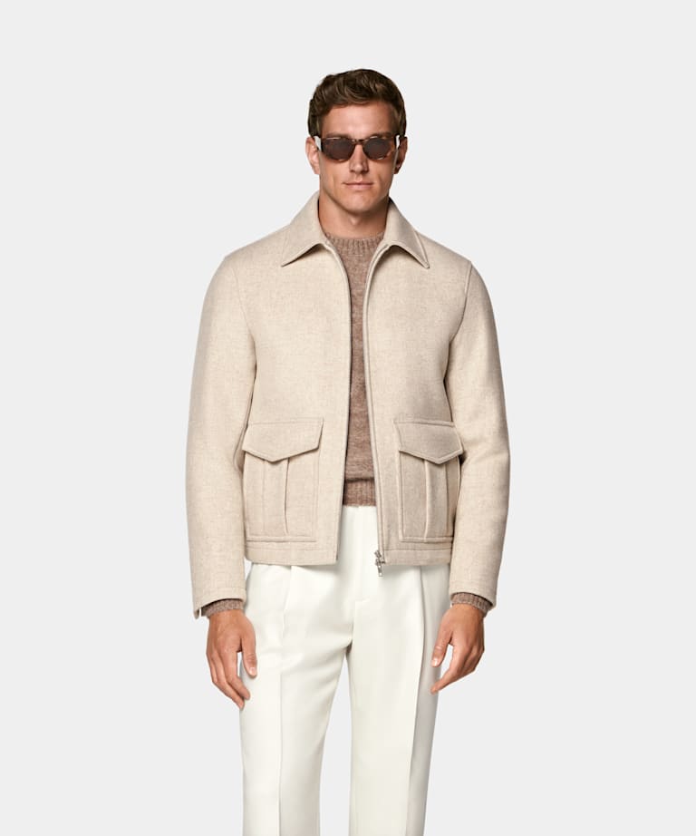 SUITSUPPLY Pure Wool Sand Bomber Jacket